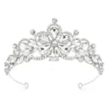Sparkling crystal bridal tiara close up, elegant silver metal crown with clear glittering stones. - Silver with White Rhinestones