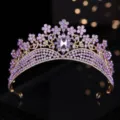 Barocker lila Strass Brautkrone Diadem elegante Hochzeit Haarschmuck fuer das Festkleid - Gold + Lila Strass
