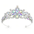 Exquisite bridal crystal tiara detail, AB rhinestone baroque metal crown for wedding hair accessory. - Silver with AB Rhinestone