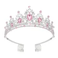 Stunning silver rhinestone pink crystal tiara hair comb for bridal and party wear - Silver + Pink Rhinestone