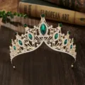 Baroque European style green crystal bridal crown tiara, luxury alloy hair accessory for wedding party. - Gold Green Zircon