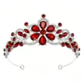Bridal rhinestone tiara red crystal crown hair accessory for wedding party prom bridal hair piece - Silver with Red Zirconia