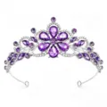 Detailed view of the sparkling purple rhinestone bridal tiara, silver metal wedding hair accessory crown. - Silver with Purple Crystal