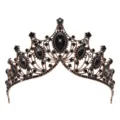 Vintage baroque black crystal tiara detail, antique bronze metal crown for bridal party dress. - Antique Copper Black Rhinestone