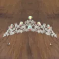 Detailed view of silver crystal princess tiara with iridescent rhinestones for kids stage. - Silver + AB Rhinestone