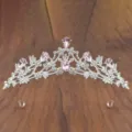 Detailed view of silver children's princess crystal tiara with sparkling pink rhinestones. - Silver with Pink Rhinestone