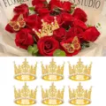 6pcs Mini Gold Pearl Crown Cake Topper Princess Tiara Floral Bouquet Decoration - 6 Pcs Set / Gold
