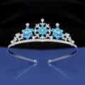 Gedetailleerd overzicht kinder zilver blauw sneeuwvlok kroon diadem haaraccessoire. - H-007 Zilver meerblauw