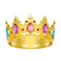 Baroque gold crown cake topper with colorful rhinestones, perfect for party decor and dress up. - Gold + Colorful Zirconia