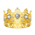 Vista dettagliata della corona in lega dorata con cristalli scintillanti a forma di cuore. - Oro con zircone bianco