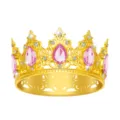 Exquisite gold alloy round crown with pink teardrop gems and clear crystals for cake decor detail. - Gold + Pink Rhinestone