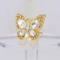 Elegante spilla decorativa farfalla in cristallo strass lega dorata per bouquet da sposa - Oro + Zircone Bianco