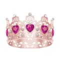 Exquisites Roségold-Tiara-Detail mit funkelnden rosa Herz-Kristallen und klaren Strasssteinen. - Roségold + Rosenrot-Strassstein