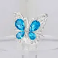 Broche de mariposa de cristal, accesorio floral decorativo de aleación con diamantes azules. - Plata Azul