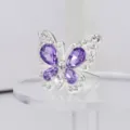 Broche de mariposa de cristal strass de aleacion para ramo de novia y decoracion. - Plata con diamantes de imitación púrpuras