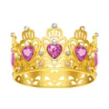 Goldene Krone Tiara mit rosa Herz Kristallen und klaren Strasssteinen fuer Partydeko. - Gold + Seeblau Strass