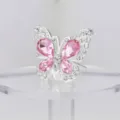 Broche de mariposa de cristal brillantes diamantes rosa decoración ramo de boda elegante. - Plata con diamantes de imitación rosas