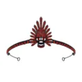Vue détaillée du diadème de crâne noir gothique avec des strass rouges pour fête. - Tiare Reine Tête de Mort / Base Noire + Strass Rouge