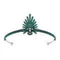 Serre-tete couronne squelette noir gothique avec strass verts, parfait pour soiree d'Halloween. - Tiare Reine Tête de Mort / Base Noire + Strass Vert