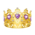 Goldene Krone Tiara mit lila Herz Kristallen, ideal für Kinder Geburtstag Party und Dekoration. - Gold mit violettem Zirkon