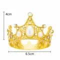 Couronne Dorée Décoration de Gâteau avec Perles et Strass pour Anniversaire Fête Mariage - Couronne de Perles Vintage - Or