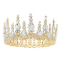 Baroque gold crown for bridal wedding pageant queen luxury rhinestone hair accessory - Gold White Zirconia