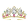 Detailopname strass gouden kroon haarband voor meisjes verjaardag cadeau feestelijk - H-009 Goud & wit