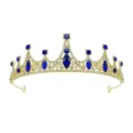 Corona diadema per bambini dorata con strass blu principessa accessorio capelli festa. - Oro + Strass Blu Reale