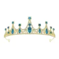 Gorgeous gold princess tiara crown with sparkling blue rhinestones for girls birthday party. - Gold + Lake Blue Rhinestone