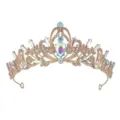Goldene Braut Tiara Vintage Kristall Hochzeit Krone Prinzessin Geburtstag Haaraccessoires - Gold + AB Irisierender Strass