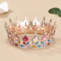 Magnifique Couronne Or Rose Baroque Strass Goutte Reine Concours Diadème Vue Détail - Or Rose + Couleurs Mélangées