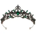 Vintage grüne Kristall Tiara Krone Antike Braut Haarschmuck für Damen Geburtstag Party - Altes Gold + Grüner Strass