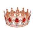 Rose gold round crown tiara with red clear rhinestones for bridal party pageant hair accessories. - Full Round Crown / Rose Gold + Red Rhinestone