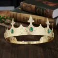 Golden crown king headwear with green gems for men, perfect for wedding, party and prom events. - Gold Green Zirconia