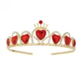 Dettaglio tiara corona per bambini dorata con pietre a cuore rosso e strass brillanti. - Solo Tiara Cuore Rosso (Senza Collana) / Rosso