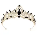 Squisita tiara da sposa dorata retro strass neri corona di cristallo accessorio per capelli. - Oro + Strass Nero