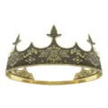Detailed view of the vintage gold crown, European court style king tiara for men stage performance. - Antique Gold
