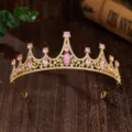Kids princess gold crown tiara with pink crystal rhinestones for birthday party hair accessories - Gold + Pink Rhinestone