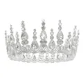 Prachtig zilveren kristallen kroon detail, ronde barokke bruids tiara voor koningin optreden. - Zilver Witte Strass