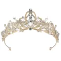 Tiara corona da sposa in strass dorato elegante accessorio per capelli da sposa principessa - Oro + Strass Bianco
