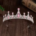 Silver tiara crown with pink crystals, perfect for kids birthday party hair accessories. - Silver + Pink Rhinestone