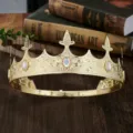 Gold king crown for men vintage royal tiara wedding party costume hair accessories design - Gold White Zirconia