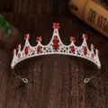 Detailed view of children princess crown tiara with sparkling red rhinestones and silver band. - Silver + Red Rhinestone
