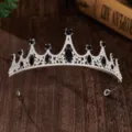 Silver tiara crown with black rhinestones princess hair hoop for girls party performance - Silver + Black Rhinestone