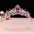 Silberne Braut Tiara mit leuchtend rosa und klaren Strasssteinen fuer Hochzeiten und Partys. - Gold + Rosenroter Strass