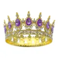 Corona di cristallo oro barocco con strass a goccia viola per matrimonio sposa festa spettacolo. - Oro con strass viola