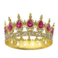 Corona diadema doro barocca con strass a goccia rosa per matrimonio festa sposa - Oro con strass rosso rosa