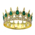 Couronne de tiare ronde en or vintage baroque avec des strass en cristal vert en forme de larmes - Or avec strass verts