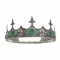 Vintage silver crown for men green gemstone tiara royal king headpiece party costume - Antique Silver Green