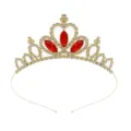Squisita tiara da principessa dorata con strass brillanti e dettagli in pietre rosse. - Oro con strass rossi